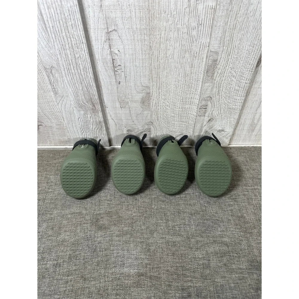 Dog Boots Rubber Olive Green XL Hot Pavement Paw Protection Perforated 4pc